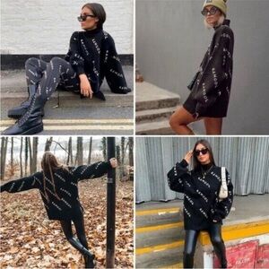 Kangol Size Small Oversized Women's Black Logo Crewneck Sweater